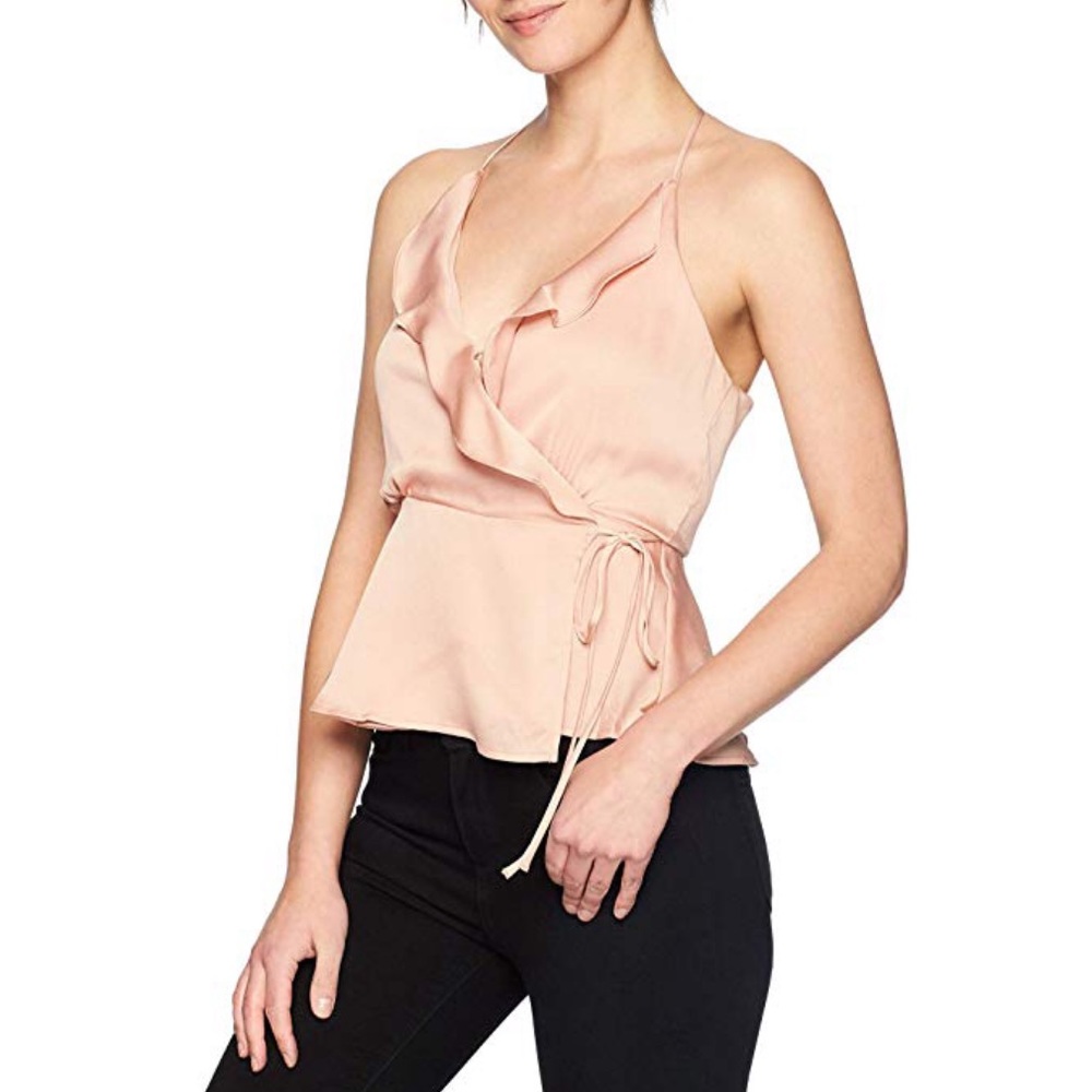 Ruffle Satin Wrap Top in pink